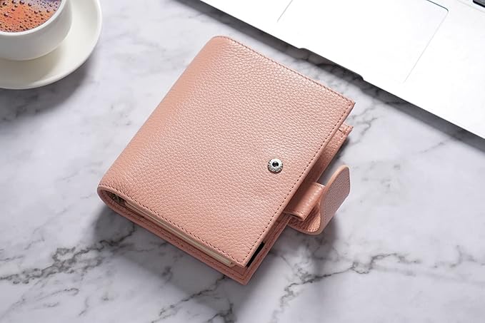 Moterm Pocket Regular Rings Planner - Genuine Leather Binder Organizer (Pebbled-Dusty Rose, 19mm Ring)