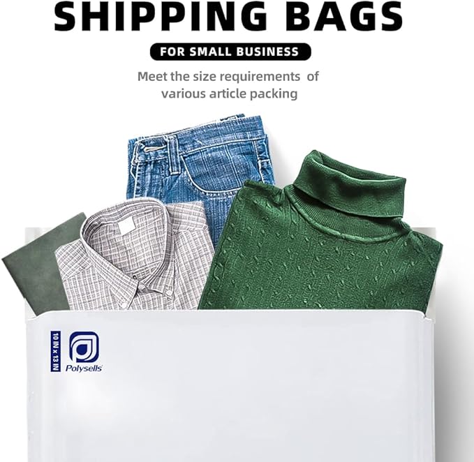 POLYSELLS 1000 pcs 10x13 Inches White x Silver Poly Mailers Shipping Envelopes, Strong Adhesive Sealing, Waterproof, and Tear-resistant Postal Mailing Bags for Clothing, Books, and Accessories