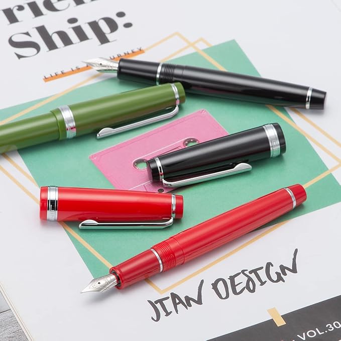 Jinhao 82 Avocado Green Acrylic Fountain Pen, Iridium Extra Fine Nib Classic Design Smooth Writing Pen with Ink Converter (Silver Trim)