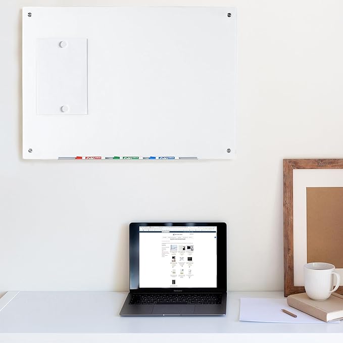 Audio-Visual Direct Magnetic Ultra White Glass Dry-Erase Board Set - 5' x 3.4' - Includes Magnets, Hardware & Marker Tray