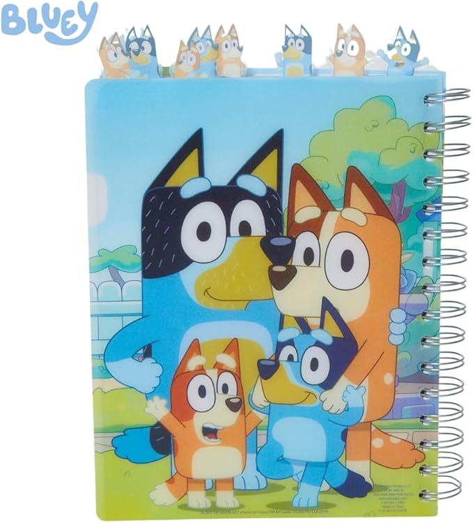 Innovative Designs Bluey Tab Journal Notebook, Spiral Bound, 144 Lined Pages, 8 x 7 inches, Blue