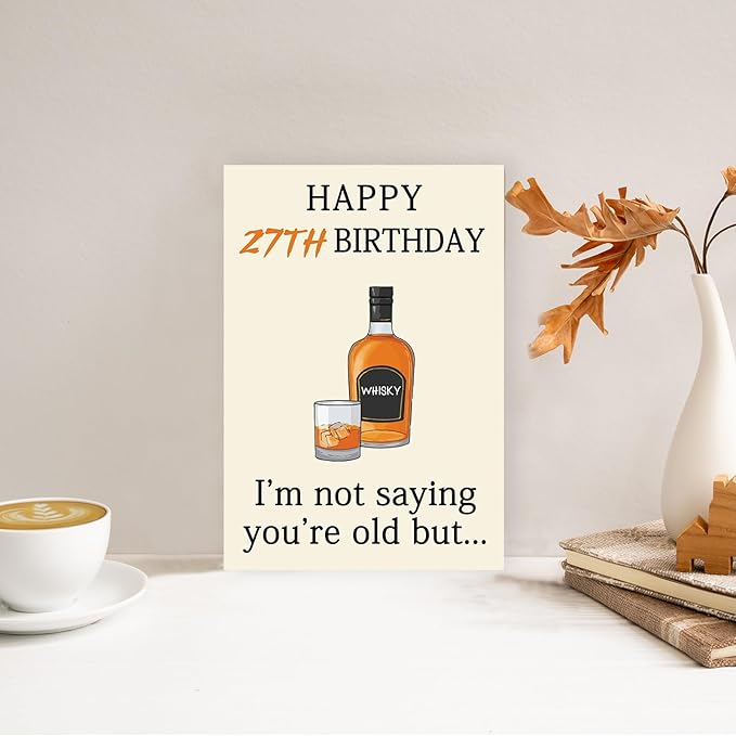 Funny 27th Birthday Card for Her Him, Happy 27th Birthday Decorations for Men Women, Unique 27th Birthday Gifts for Son Daughter, Whiskey 27 year old Bday Gift Ideas