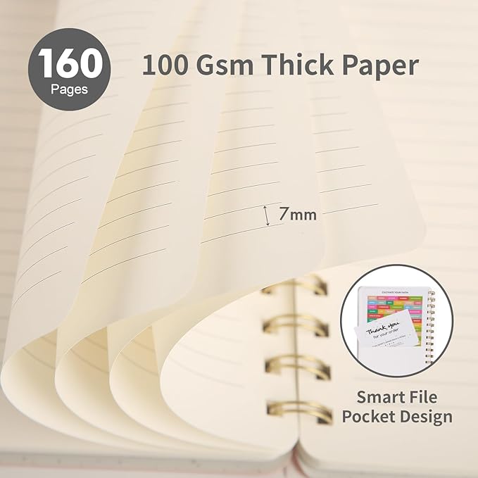 Spiral Notebook-6.10" x 8.19" College Ruled Journal with Inner Pockets and 160 Pages,PU Leather Cover Business Journal, Twin-Wire Binding Notebook Perfect for Office & Home School Supplies