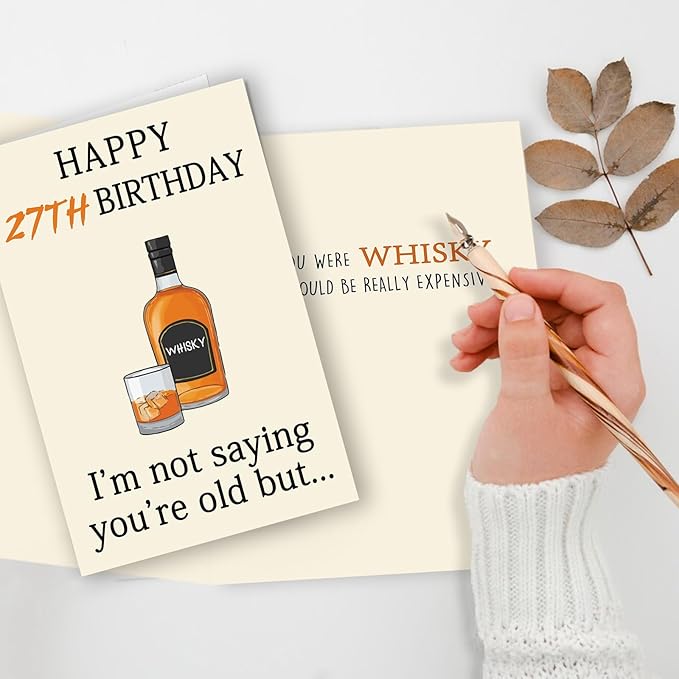 Funny 27th Birthday Card for Her Him, Happy 27th Birthday Decorations for Men Women, Unique 27th Birthday Gifts for Son Daughter, Whiskey 27 year old Bday Gift Ideas