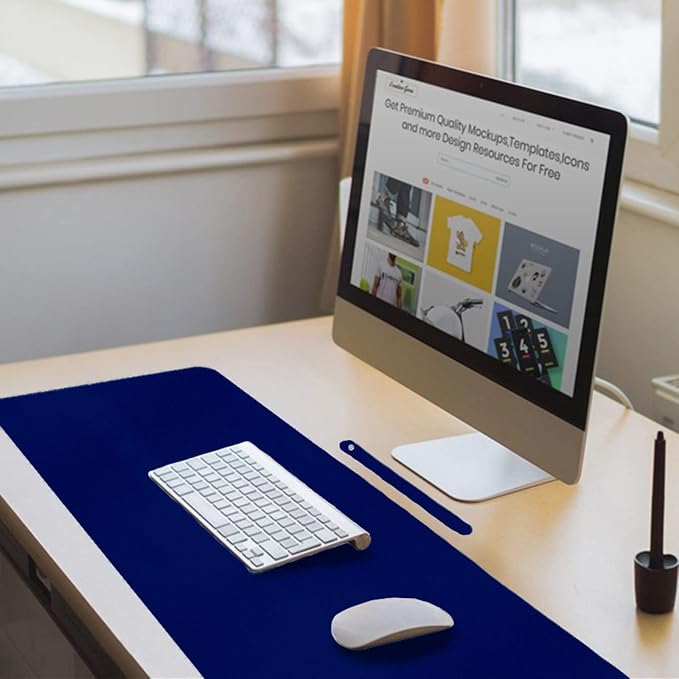 Boutilon Leather Desk Pad 24"x 14" Non-Slip Mouse Pad,Office Desk Mat,Waterprooft PU Leather Desk Blotter,Desk Pad Protector,Desk Writing Pad for Home Office Decor (S-Navy)
