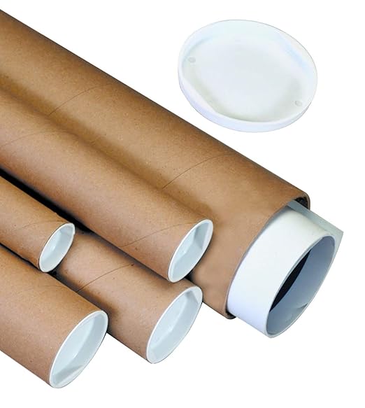 BOX USA BP2026K Mailing Tubes with Caps, 2" x 26", Kraft (Pack of 50)