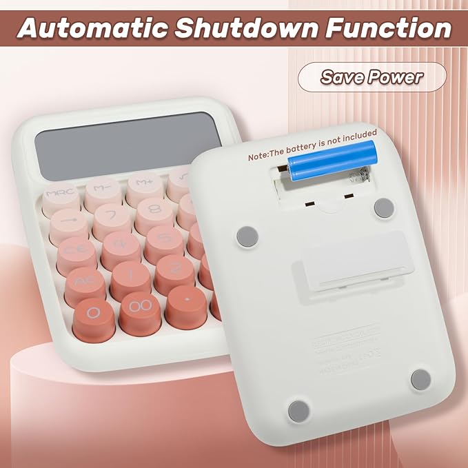 Mechanical Switch Calculator with Big Buttons, 12 Digits, Large LCD Display, Cute Pink Desktop Calculator, Aesthetic School Supplies for Office, School, Home & Business Use, Automatic Sleep (Pink)