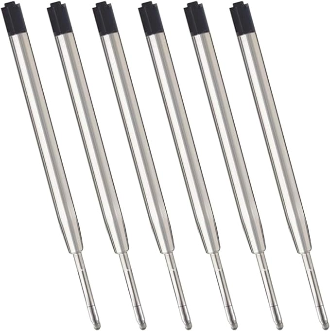 ChaoQ,Black Ink Refills (6pcs), Replaceable Ballpoint Pen Refills, 1mm Medium Tip - Black