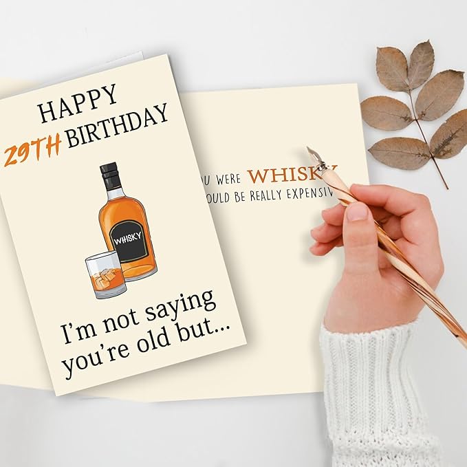 Funny 29th Birthday Card for Her Him, Happy 29th Birthday Decorations for Men Women, Unique 29th Birthday Gifts for Son Daughter, Whiskey 29 year old Bday Gift Ideas