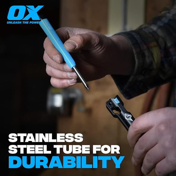 OX Tools Carpenter Pencils Pro Tuff Carbon Marking Pencil Mechanical Construction Pencil With 4 Leads & Pencil Holder & Sharpener Belt Clip Construction Pencil Carpenter Pencil OX-P503210