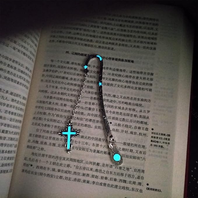 2 Pack Vintage Feather Bookmark, Unique Glow in The Dark Bookmark Gift, Birthday Gifts Teacher Christmas Gifts for Women Christmas Stocking Stuffers(Dragon & Cross)