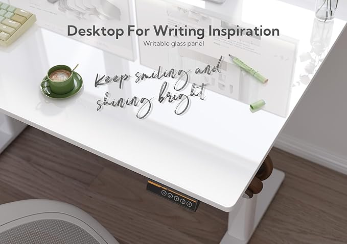 Glass Standing Desk, Electric Standing Desk Adjustable Height, 48 Inch Adjustable Stand Up Desk, Quick Install Home Office Computer Desk, Super White
