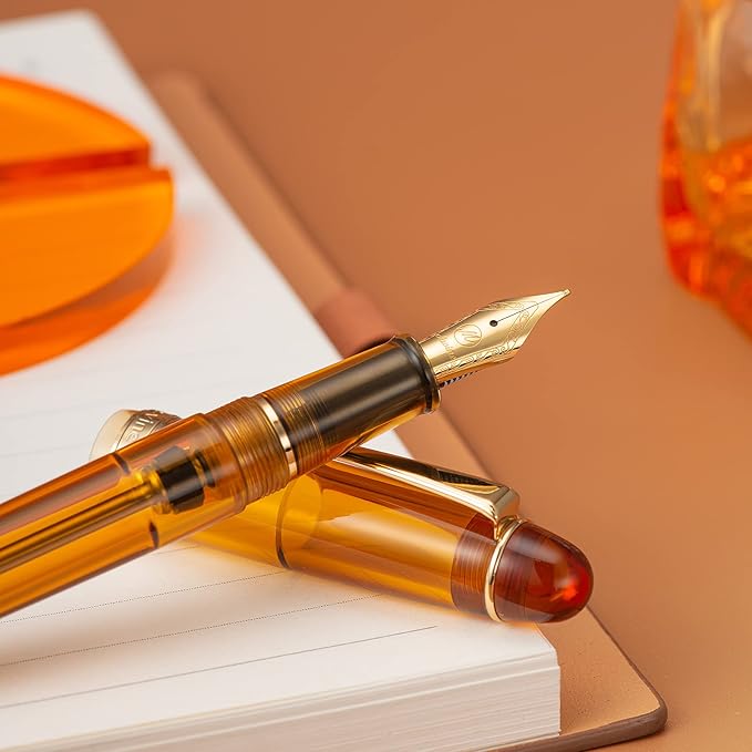 Asvine V126 Vacuum Filling Fountain Pen Medium Nib, Transparent Brown Acrylic, Large-Capacity with Gift Case