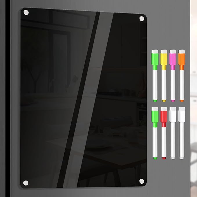 Acrylic Dry Erase Blackboard for Fridge Meal Planner Menu Board for Kitchen to do List Shopping List Grocery List Family Dinner Refrigerator Chore Chart Board 2024 Planning Board, Black