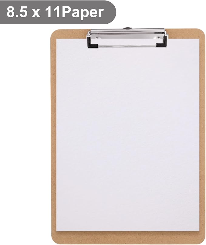 Wood Clipboards Set of 20, Letter Size Hardboard Clip Board 8.5x11 for Classroom, Students, Kid, A4 Standard Clipboard Size 9" x 12.5" with Low Profile Clip, Office Supply, School Supply.