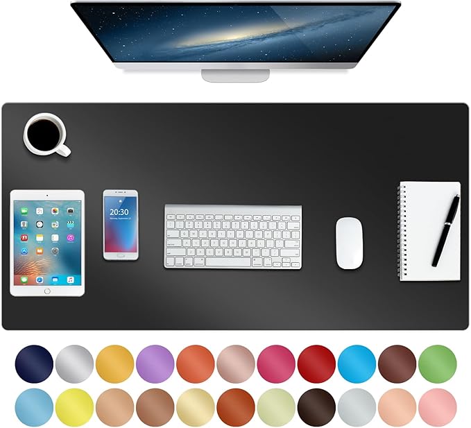 Boutilon Leather Desk Pad 35"x 17" Non-Slip Mouse Pad,Office Desk Mat,Waterprooft PU Leather Desk Blotter,Desk Pad Protector,Desk Writing Pad for Home Office Decor (L-Black,35"x 17")