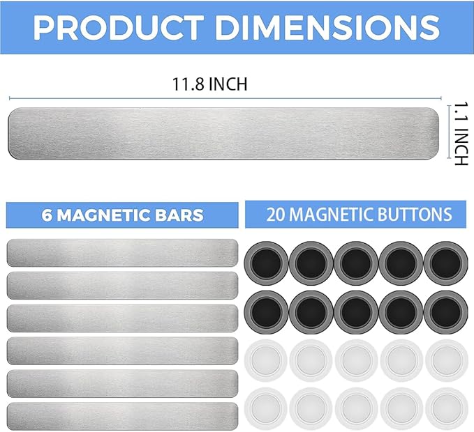 Magnet Bulletin Board 6 Pcs Metal Magnet Boards Frameless Magnetic Stainless Iron Board Strip Display Board with 20 pcs Magnet Memo Strip for Office Home School
