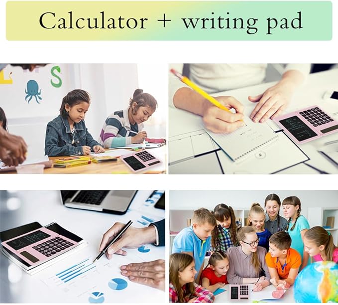 Desk Calculator, Desktop Small Calculator with Writing Notepad, Basic 4-Function Math Large Button Calculator, School Supplies for Kids, Middle/High School Students (Pink)