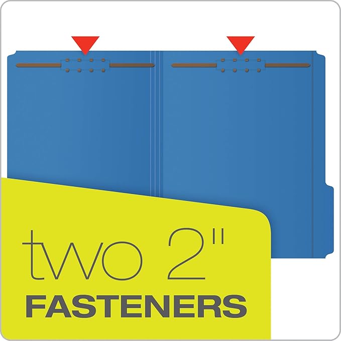 Pendaflex Fastener Folders, 2 Fasteners, Letter Size, Blue and Yellow, 50 per Box