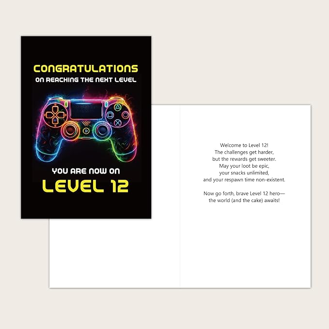 Gooji 5x7 Gamer Birthday Card for Boys โ Cool Video Game Birthday Card for Son, Grandson, Brother, Nephew, Kids Ages 9, 10, 11, 12 โ Fun Gift for Gamers (12Y)
