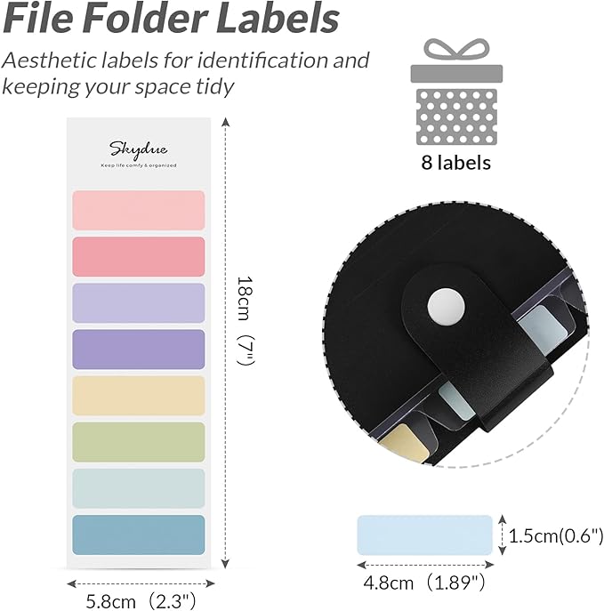 SKYDUE File Folder with 8 Labels, 5 Pockets Accordion Paper Organizer for School and Office,A4 Letter Size,Black