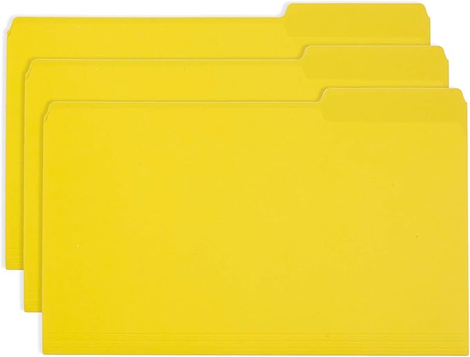 Blue Summit Supplies Yellow Legal File Folders, 1/3 Cut Tab, Legal Size, Great for Organizing and Easy File Storage, 100 Per Box
