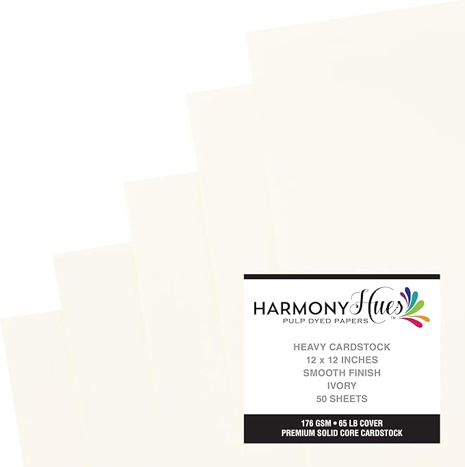 Cardstock 12 x 12 Paper Pack - 65lb Smooth Card Stock for Crafts, Cardmaking, Art Projects - 50 Square Scrapbook Sheets - Double Sided with Solid Core, Ivory
