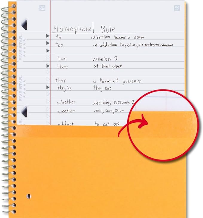 Five Star Spiral Notebook + Study App, 5 Subject, Wide Ruled Paper, Fights Ink Bleed, Water Resistant Cover, 8" x 10-1/2", 200 Sheets, Harvest Yellow (73469)