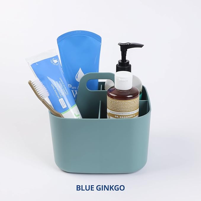 BLUE GINKGO Stackable Organizer Caddy – Korean-Made Portable Tote for Bathroom, Office, Crafts, or School Supplies (Square, Green)
