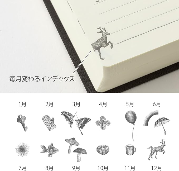 Midori 12396006A Diary, For 5 Year Rows, Door, Black, With Buver