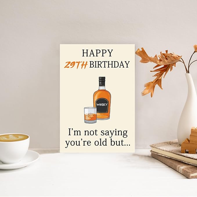 Funny 29th Birthday Card for Her Him, Happy 29th Birthday Decorations for Men Women, Unique 29th Birthday Gifts for Son Daughter, Whiskey 29 year old Bday Gift Ideas
