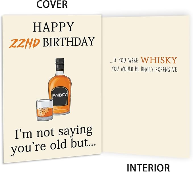 Funny 22nd Birthday Card for Her Him, Happy 22nd Birthday Decorations for Men Women, Unique 22nd Birthday Gifts for Son Daughter, Whiskey 22 year old Bday Gift Ideas