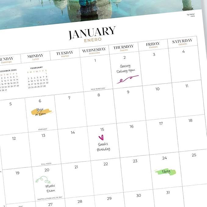 Beautiful Places Wall Calendar 2025 12" x 12" FSC® Plastic Free - Starts Week On Sunday | Square Wall Calendar | Family Planner Calendar 2025 | Travel Calendar 2025