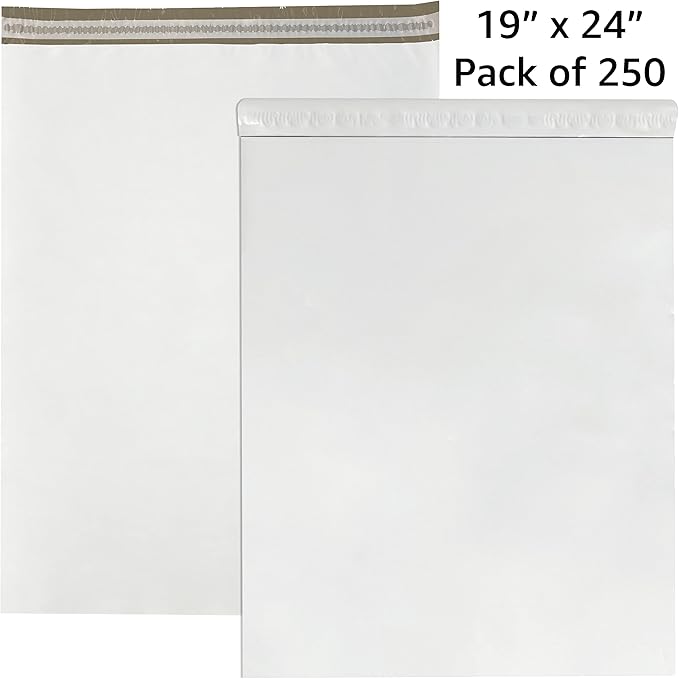 Colored Poly Mailers Pack of 250 (White, 19" x 24") Be Creative with Your Packaging with Colored mailers