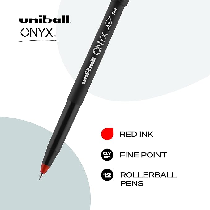Uniball Onyx Rollerball Fine Point Gel Ink Pen Pack, Blue and Red, 0.7mm, 12 Count