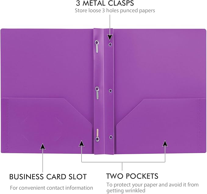 Folders with Pockets and Prongs, 3 Prong Folders with Pockets, 2 Pocket Folders with Prongs for School Office Documents, Colorful Plastic Folders with 2 Pockets for Letter Size Paper/7 Pack