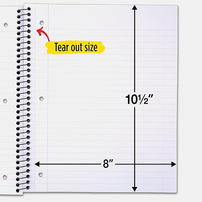 Five Star Spiral Notebook, 3-Subject, Wide Ruled Paper, 10-1/2" x 8", 150 Sheets, Color Will Vary (05204)