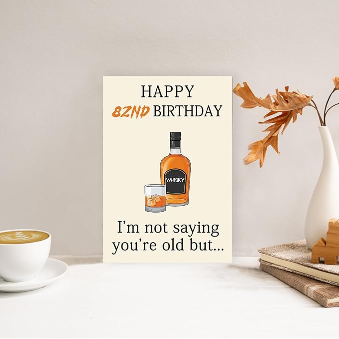 Funny 82nd Birthday Card, Best 82nd Birthday Gifts for Women Men, Happy 82nd Birthday Decorations for Dad Mom Grandpa Grandma, Whiskey 82 Year Old Bday Decor Card