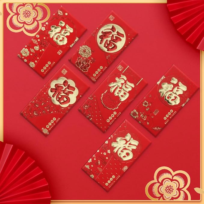 Red Envelopes Chinese, 72 Pcs Chinese New Year Red Envelopes 2025 Snake, Lunar New Year Envelopes, Good Fortune Red Pocket, Hong Bao, Chinese Luck Money Envelopes for Wedding Birthday Spring Festival