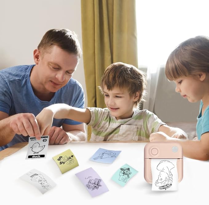 Mini Printer,Thermal Printers Sticker Maker with 3 Rolls Paper,Portable Wireless Bluetooth Inkless Printer, Recharge Pocket Label Maker, Small Printer for Scrapbook Supplies,Photo, Pink