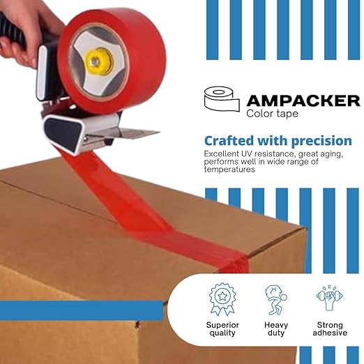 Heavy Duty Packaging Color Tape for Shipping,Packing and Moving 2" Wide x 2.0 Mil Thick -110 Yrd Roll -Acrylic Adhesive Tape for Box Sealing. (1 Roll, Red, 2" Wide x 110 yds).
