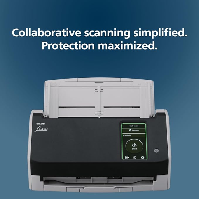RICOH fi-8040 Premium Fast Front Office & Desktop Document, Receipt, ID Card Scanner with 50 Page Auto Feeder and PC-Less DirectScan Network Scanning Capability with 4-Year Advance Exchange Warranty