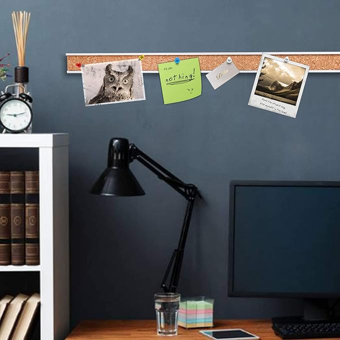 Corksidol Bulletin Bar Strip, Cork Board, Cork Strips, 36" x 1", Classroom, Office, Walls, Cubicle, Aluminum Frame,1 Pack, Silver