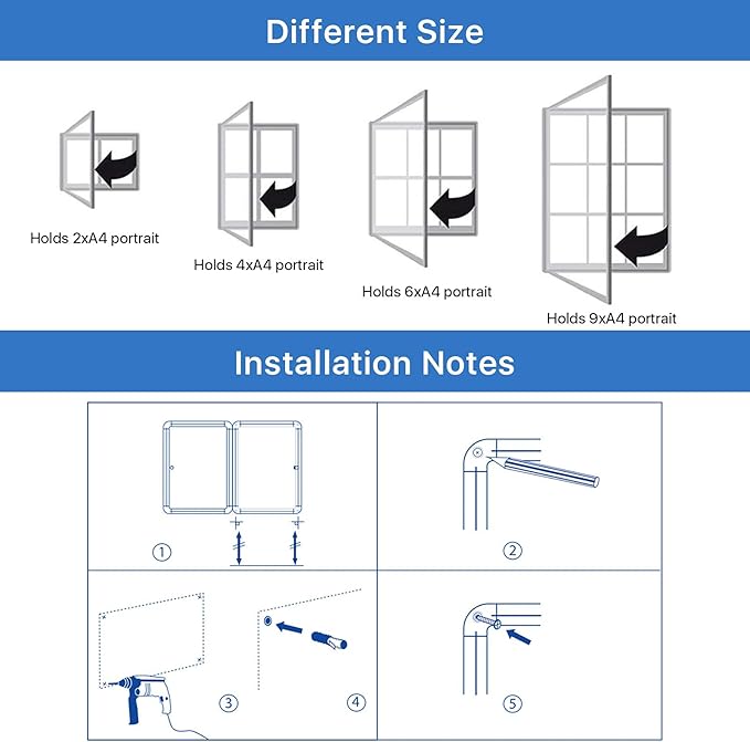 SWANCROWN Enclosed Bulletin Board Dry Erase Noticeboard Lockable Display Boards White with Aluminium Frame 20x14inch(2xA4)