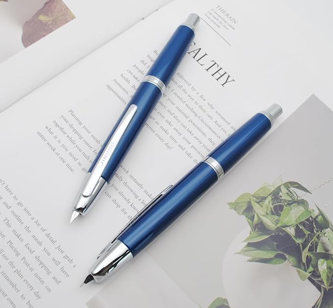 JINHAO 10 Press Fountain Pen, Retractable Metal Pen with Ink Converter (EF Nib 0.38mm, Pearl Blue)