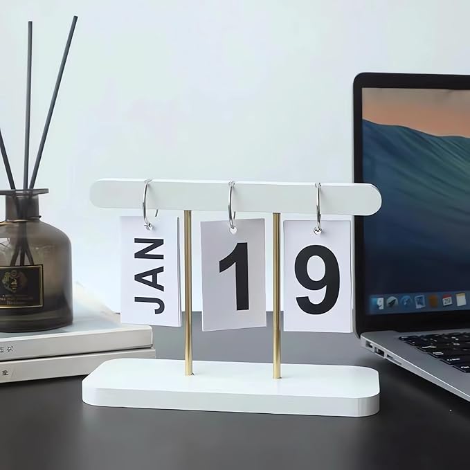 Perpetual Daily Flip Calendar for Desk Reusable Office Desktop Decor Home Accessories Photography Props (White)