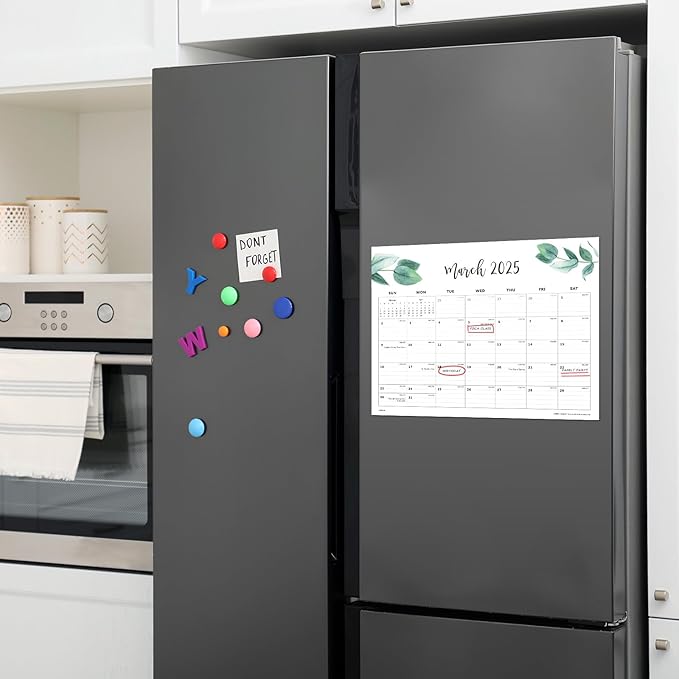 Cabbrix Magnetic Desk Calendar 2024-2025, Aesthetic Refrigerator Calendar 15 x 12 Inch Runs From Now to Dec 2025, Desk Blotter Calendar for Home School and Office(Green Leaf)