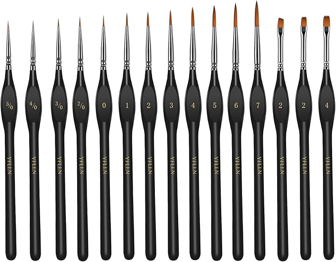 Miniature Paint Brushes, 15PCS Model Brushes Micro Detail Paint Brush Set, Fine Detailing for Watercolor, Oil, Face, Acrylic, Nail, Line Drawing, Scale Model Painting, Mandala Painting(Black)