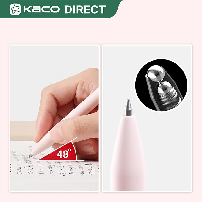 Kaco FIRST Gel Pens Cute Stationery, Pack of 2 Pieces Heart Pen Set with Extra 4 Black Refills (2 Pink)