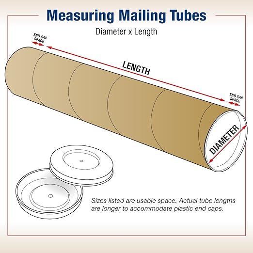 BOX USA BP2026K Mailing Tubes with Caps, 2" x 26", Kraft (Pack of 50)